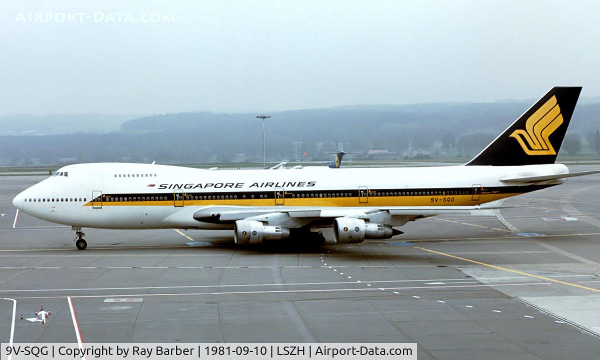 9V-SQG, 1978 Boeing 747-212B C/N 21439, Boeing 747-212B [21439] (Singapore Airlines) Zurich~HB 10/09/1981. Image taken from a slide.