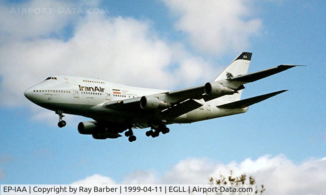 EP-IAA, 1976 Boeing 747SP-86 C/N 20998/275, Boeing 747SP-86 [20998] (Iran Air) Heathrow~G 11/04/1999
