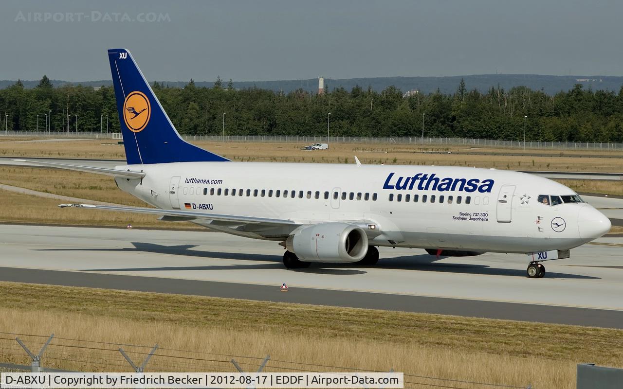 D-ABXU, 1989 Boeing 737-330 C/N 24282, taxying to the gate