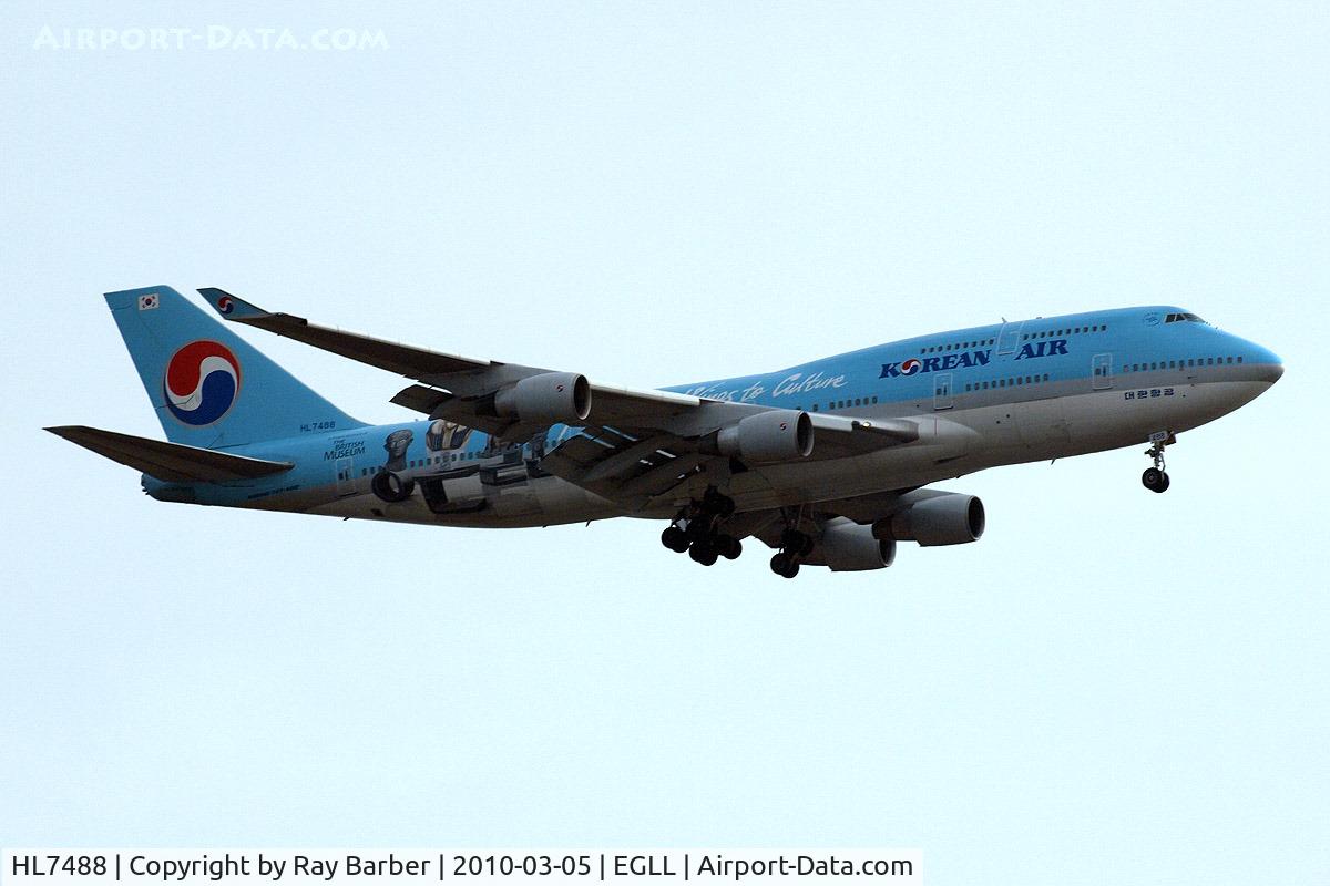 HL7488, Boeing 747-4B5 C/N 26394, Boeing 747-4B5 [26394] (Korean Air) Home~G 05/03/2010. On approach 27L in special scheme.