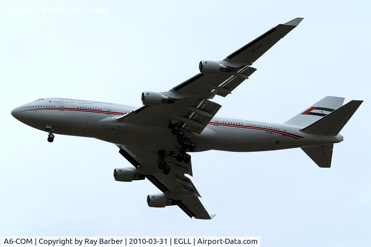 A6-COM, 1991 Boeing 747-433 C/N 25074, Boeing 747-433 [25074] (Dubai Government Air Wing) Heathrow~G 31/03/2010