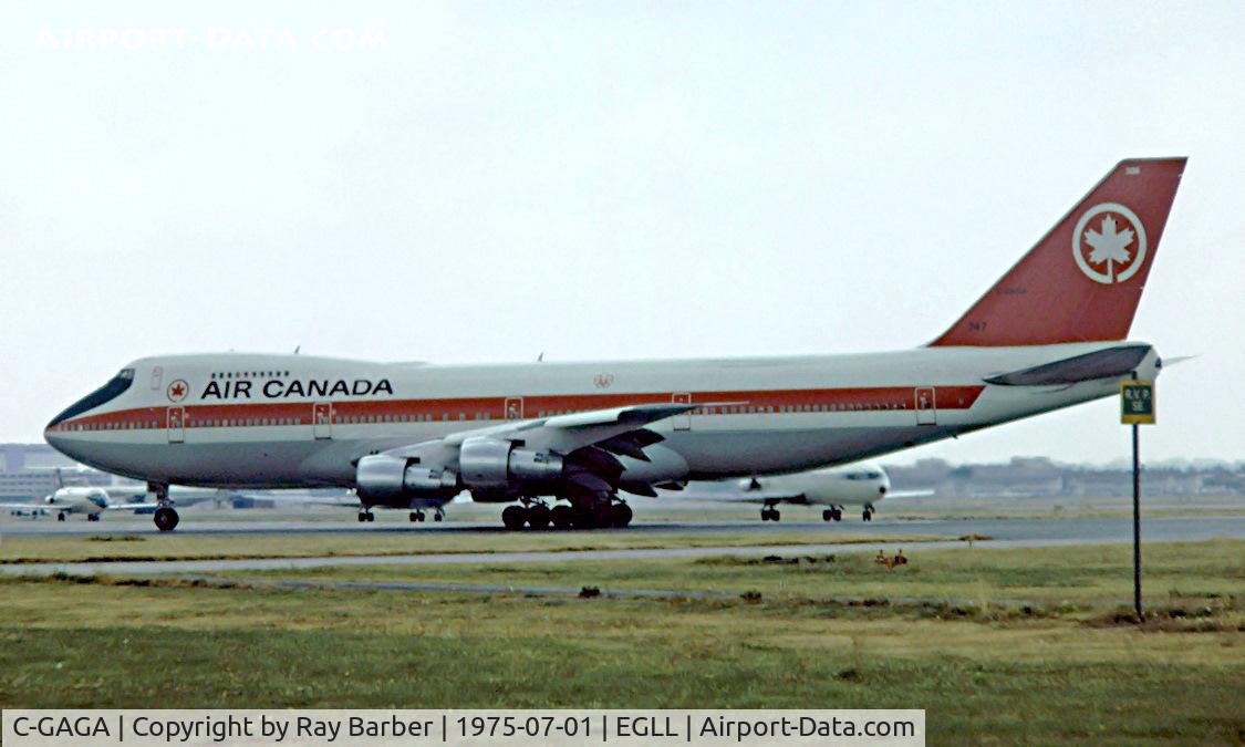 C-GAGA, 1974 Boeing 747-233B C/N 20977, Boeing 747-233B [20977] (Air Canada) Heathrow~G 01/07/1975. Image taken from a slide.
