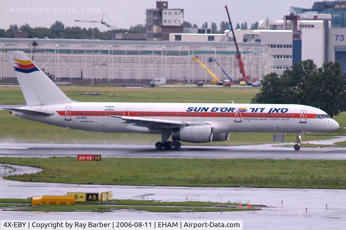 4X-EBY, 1988 Boeing 757-27B C/N 24137, Boeing 757-27BF [24137] (Sun dOr International Airlines) Schiphol~PH 11/08/2006. Taken during a rain storm.