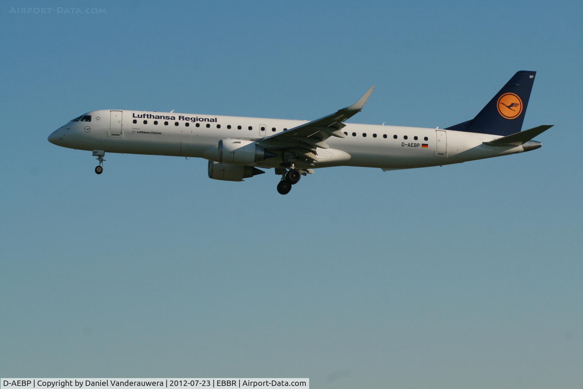 D-AEBP, 2012 Embraer 195LR (ERJ-190-200LR) C/N 19000553, Arrival of flight LH2282 to RWY 25L