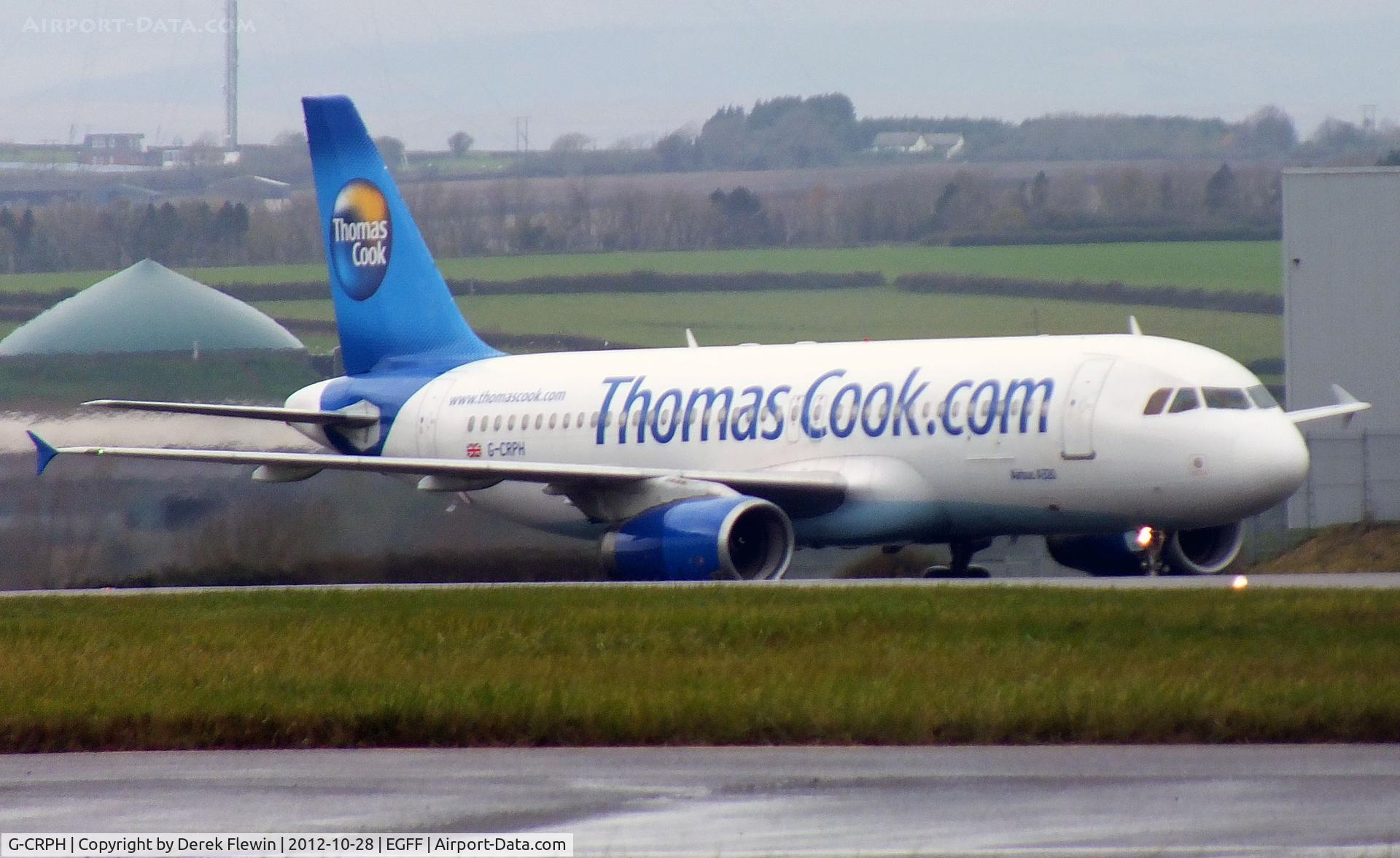 G-CRPH, 1993 Airbus A320-231 C/N 424, Taxiing to the stand following landing at EGFF.