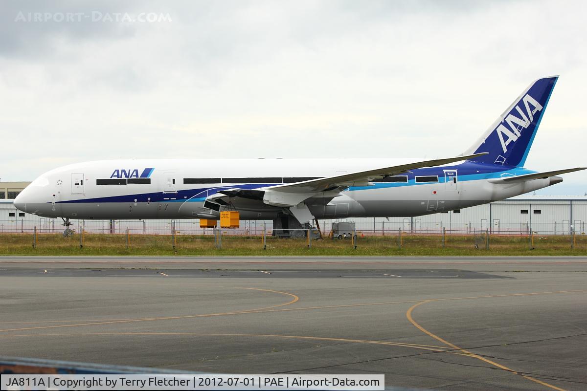 JA811A, 2012 Boeing 787-8 Dreamliner C/N 34502, B787  Line No 18  c/n 34487  in ANA colors - In storage at Paine Field - July 2012