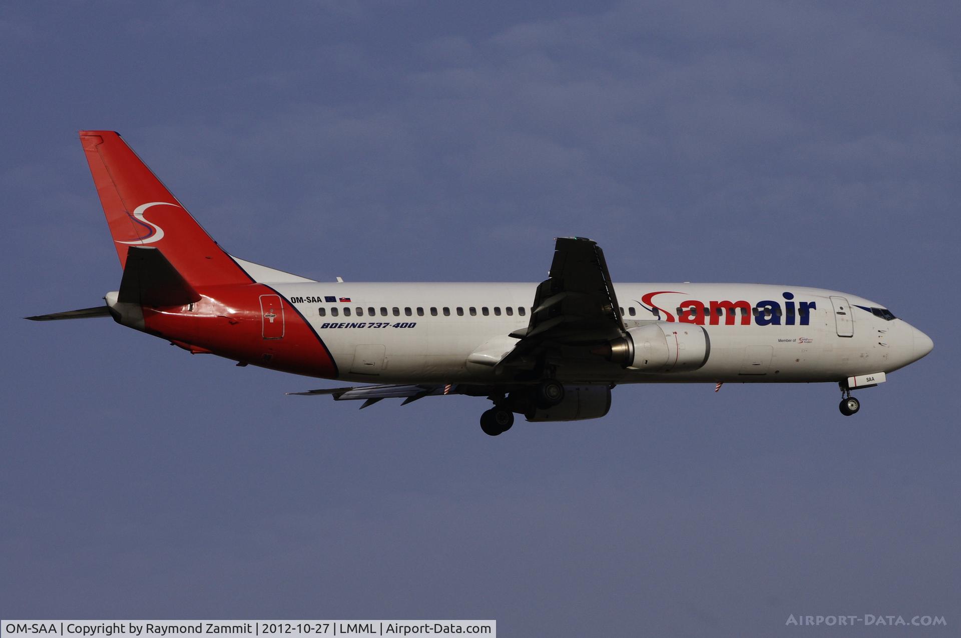 OM-SAA, 1992 Boeing 737-476 C/N 24439, B737-400 OM-SAA of Samair on final approach at Malta.