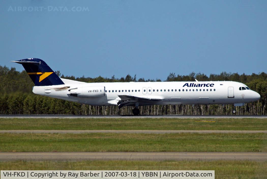 VH-FKD, 1991 Fokker 100 (F-28-0100) C/N 11357, VH-FKD   Fokker F-100 [11357] (Alliance Airlines) Brisbane-International~VH 18/03/2007