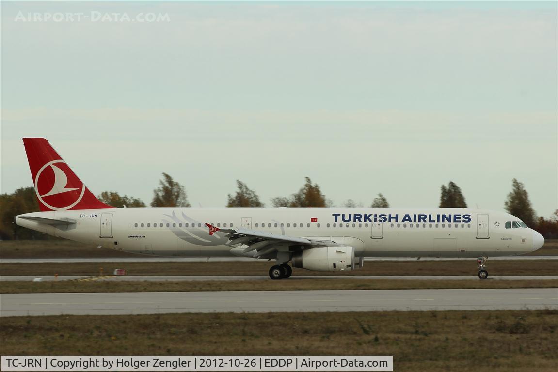 TC-JRN, 2011 Airbus A321-231 C/N 4654, After his first time in life landing on LEJ´s  rwy 08L the pilot took taxiway A7 and hence the long and spotter friendly way to parking position...