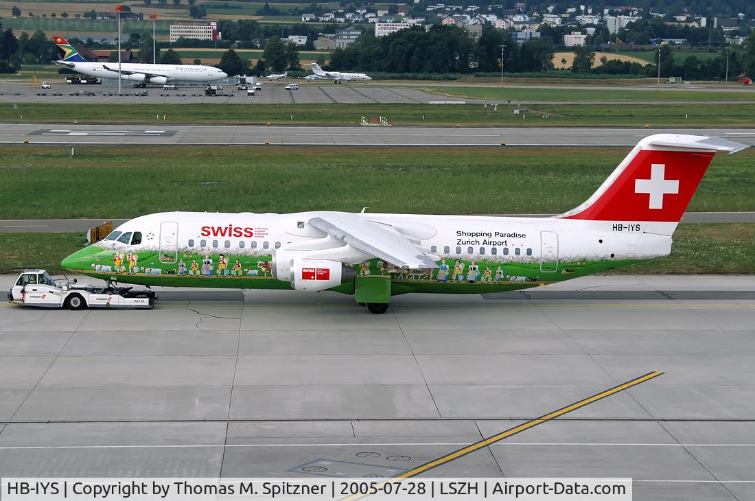 HB-IYS, 2001 British Aerospace Avro 146-RJ100 C/N E3381, Swiss International Airlines HB-IYS in spec. Zurich Airport Shopping Paradise c/s