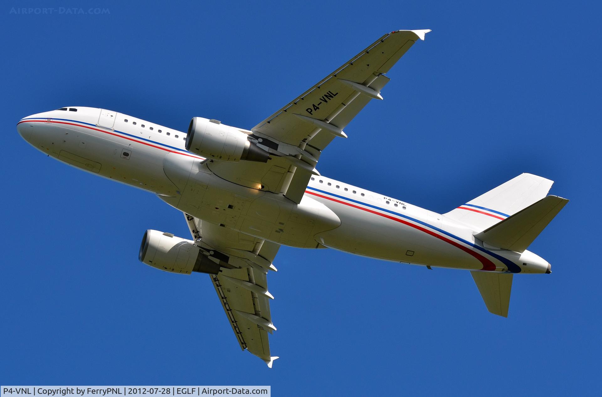 P4-VNL, Airbus ACJ319 (A319-115/CJ) C/N 2921, Departing FAB the morning after Olympic opening night.