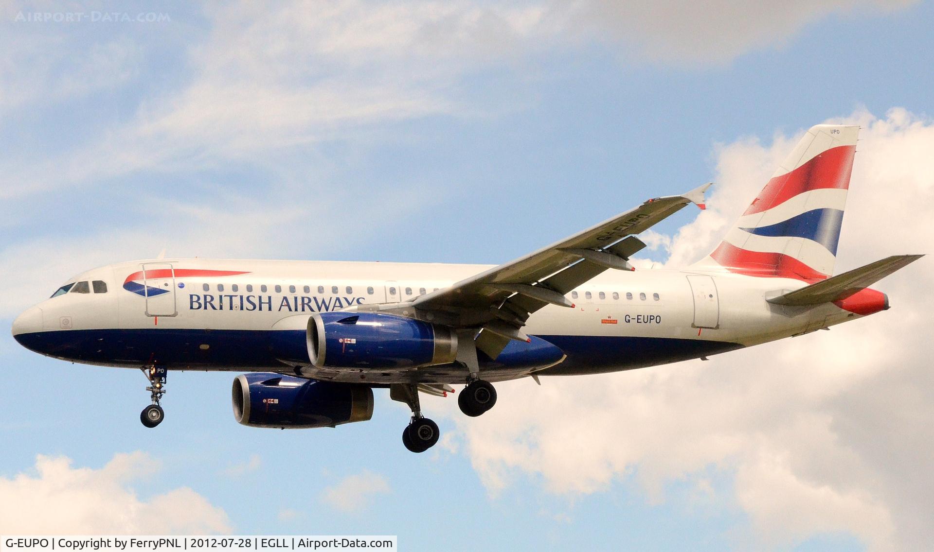 G-EUPO, 2000 Airbus A319-131 C/N 1279, Short final at LHR.