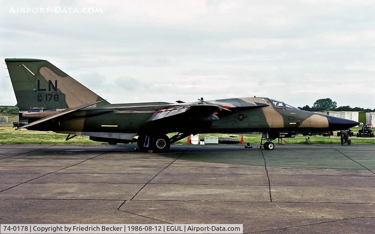 74-0178, 1974 General Dynamics F-111F C/N E2-96, flightline at RAF Lakenheath