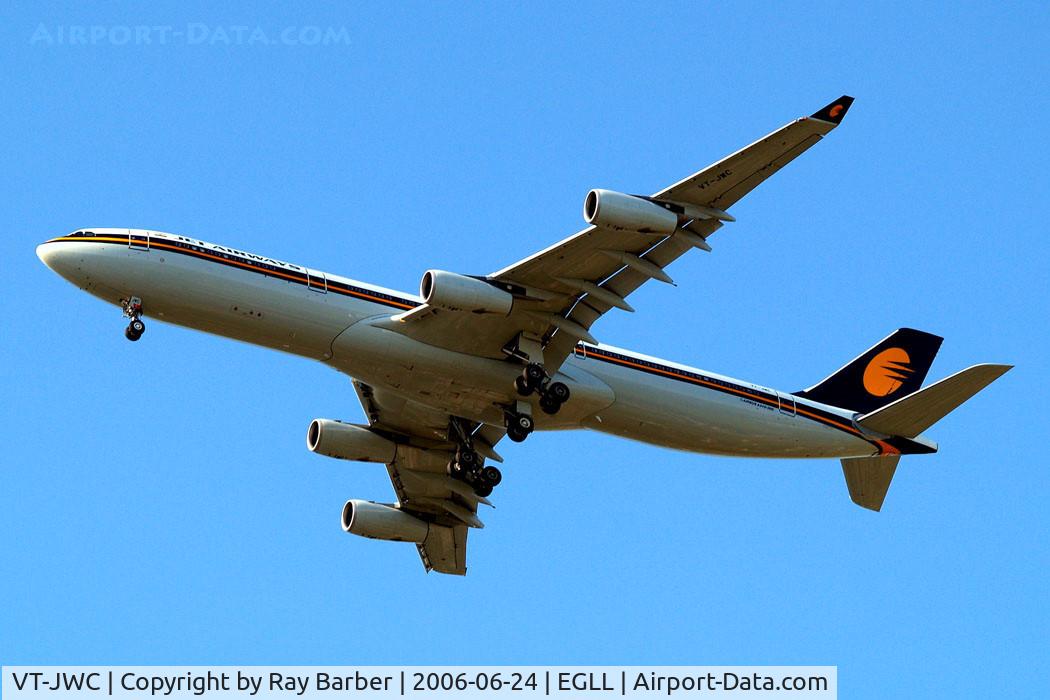 VT-JWC, 2005 Airbus A340-313E C/N 651, Airbus A340-313E [651] (Jet Airways) Home~G 24/06/2006