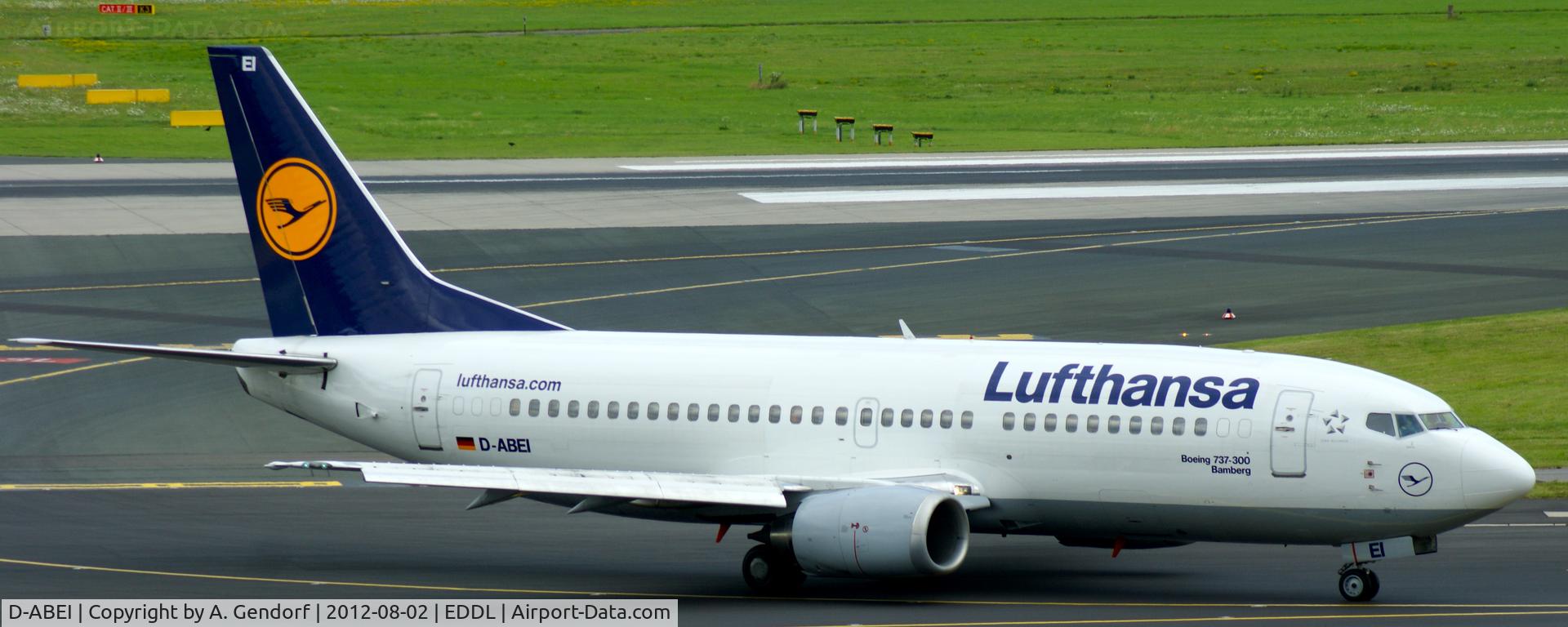 D-ABEI, 1991 Boeing 737-330 C/N 25359, Lufthansa, is taxiing to the Gate at Düsseldorf Int´l (EDDL)
