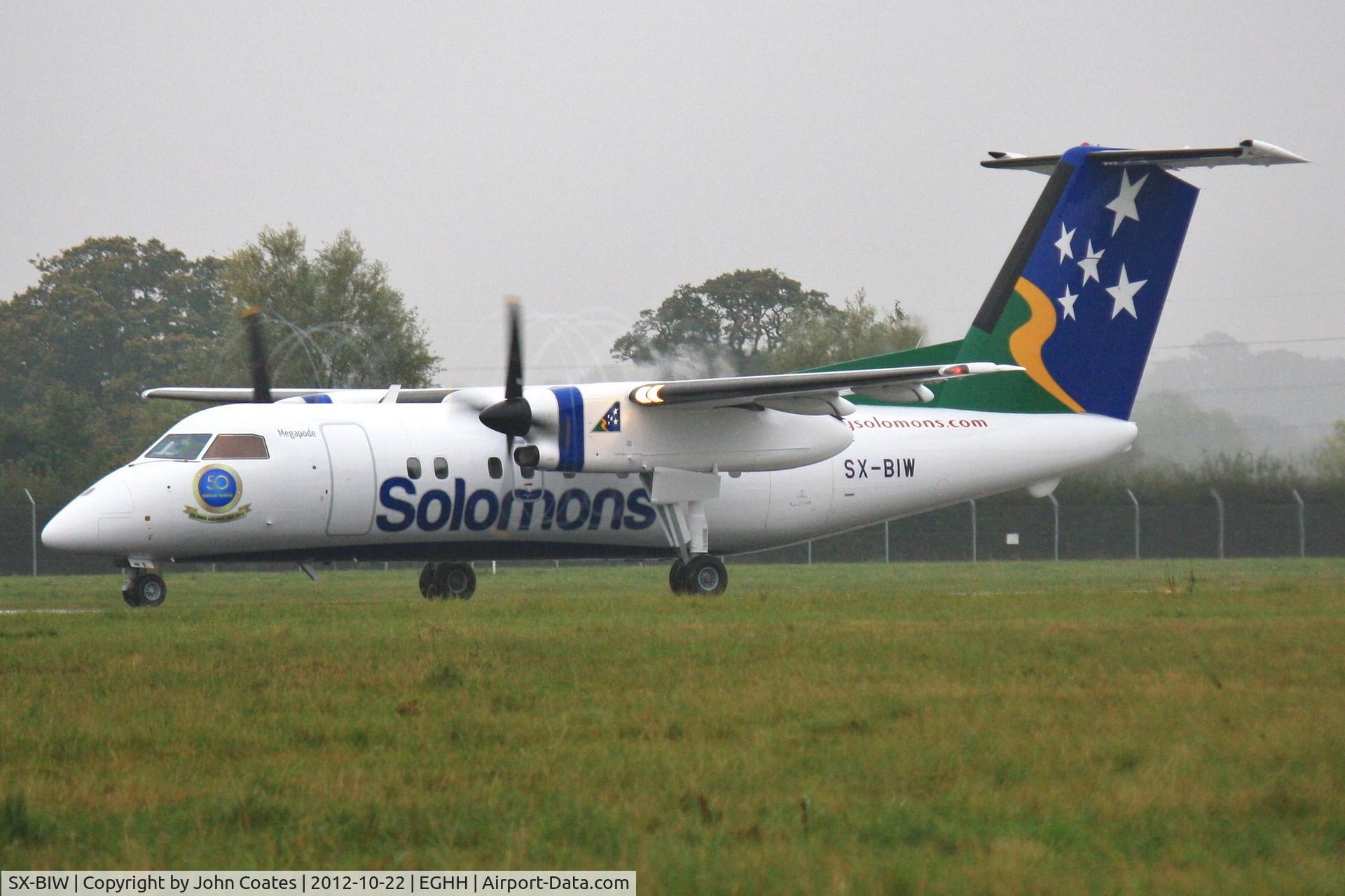 SX-BIW, 1991 De Havilland Canada DHC-8-102 Dash 8 C/N 289, Misty morning departure after respray at Airbourne Colours
