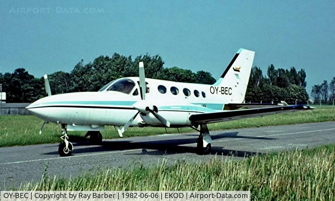 OY-BEC, 1977 Cessna 421C Golden Eagle C/N 421C-0218, Cessna 421C Golden Eagle [421C-0218] Odense~OY 06/06/1982. Image taken from a slide.