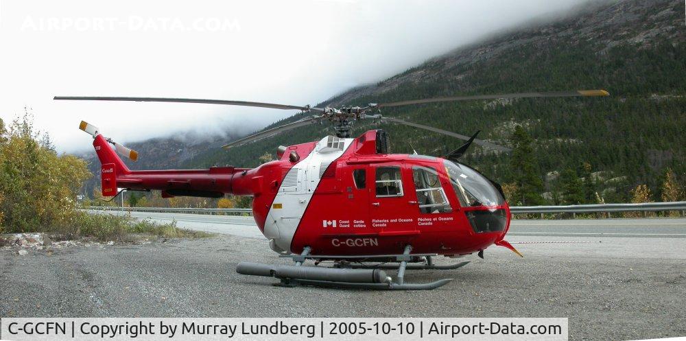C-GCFN, 1985 MBB Bo-105LS-A3 C/N S-682, Parked beside the South Klondike Highway at the US Customs post at Skagway, Alaska.