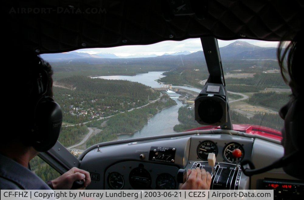 CF-FHZ, 1951 De Havilland Canada DHC-2 MK. I C/N 66, On approach to Lake Schwatka at Whitehorse, Yukon after a flightseeing tour. Shot at 10:18pm on June 21st, the longest day of the year.