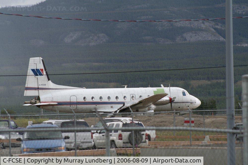 C-FCSE, 1970 Hawker Siddeley HS.748 Series 2A C/N 1679, Newly arrived from West Wind Aviation, parked at the fire tanker base at Whitehorse, Yukon, awaiting Air North livery and modifications.