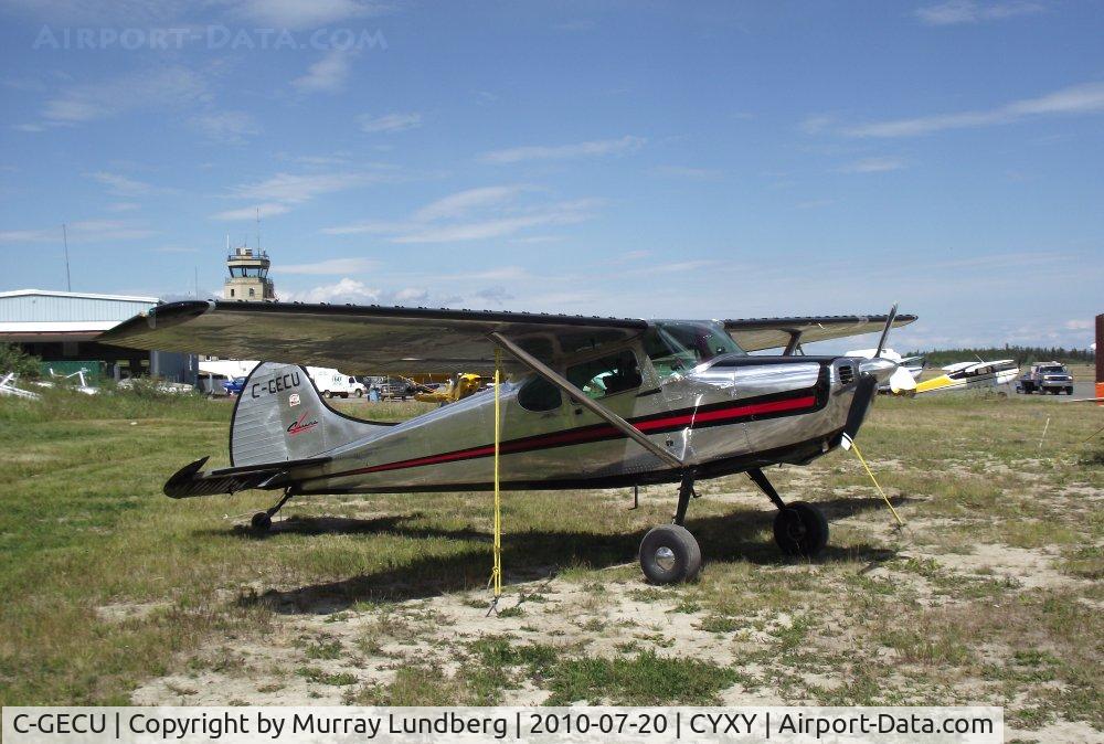 C-GECU, 1952 Cessna 170B C/N 20782, Tied down on the grass at Whitehorse, Yukon.