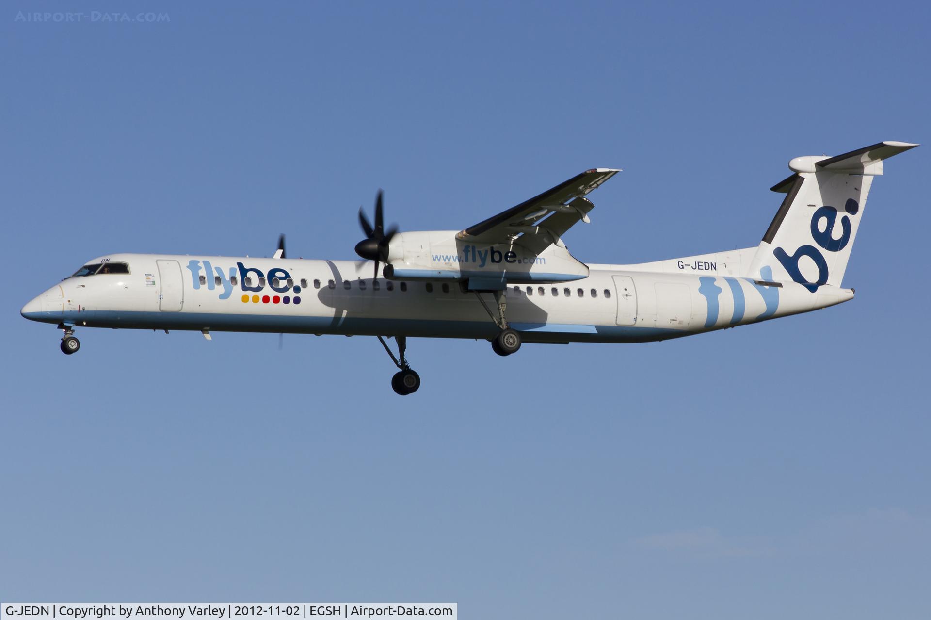 G-JEDN, 2003 De Havilland Canada DHC-8-402Q Dash 8 C/N 4078, Arriving at EGSH.