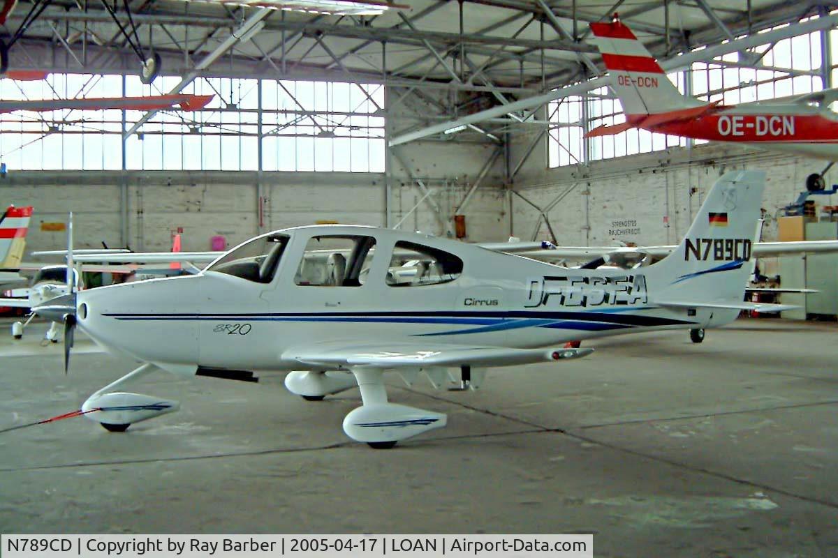 N789CD, 2001 Cirrus SR20 C/N 1153, Cirrus Design SR-20 [1153] Weiner-Neustadt Ost~OE 17/04/2005. This was used for ferry flight and the later German registration was badly taped on D-ESFA.