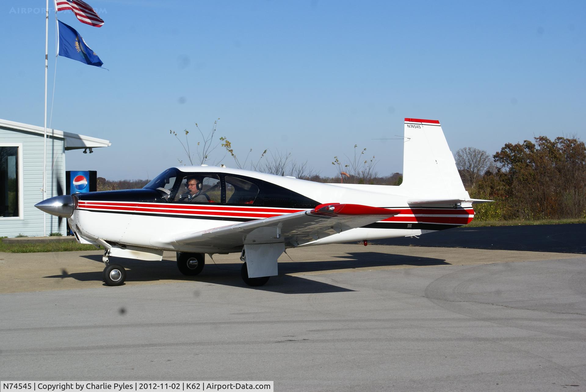 N74545, 1961 Mooney M20B Mark 21 C/N 1911, N74545 arriving at KK62 for some inexpensive (for the area) 100LL.