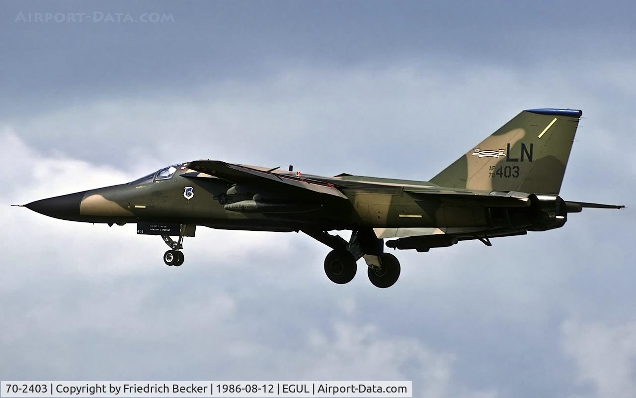 70-2403, 1970 General Dynamics F-111F Aardvark C/N E2-42, on final