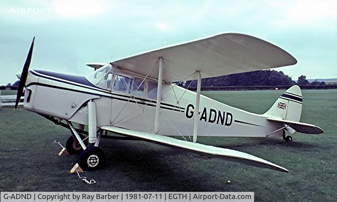 G-ADND, 1936 De Havilland DH.87B Hornet Moth C/N 8097, De Havilland DH.87B Hornet Moth [8097] Old Warden~G 11/07/1981. Image taken from a slide.