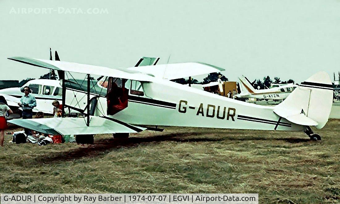 G-ADUR, 1936 De Havilland DH.87B Hornet Moth C/N 8085, De Havilland DH.87B Hornet Moth, [8085] RAF Greenham Common~G 07/07/1974. Image taken from a slide.
