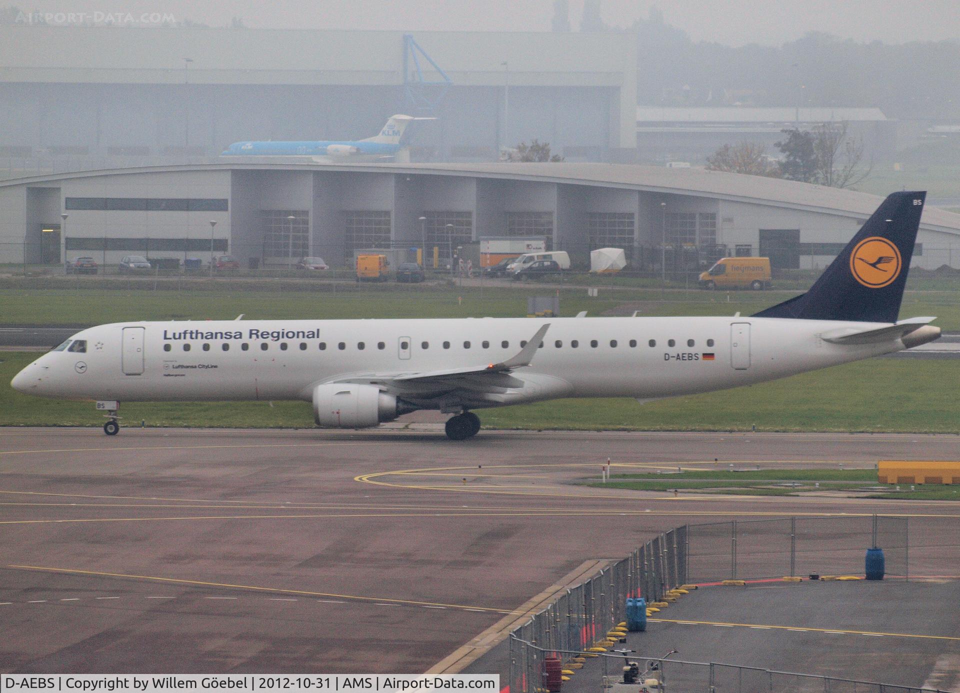 D-AEBS, 2012 Embraer 195LR (ERJ-190-200LR) C/N 19000565, Taxi to the runway 24 of Schiphol Airport
