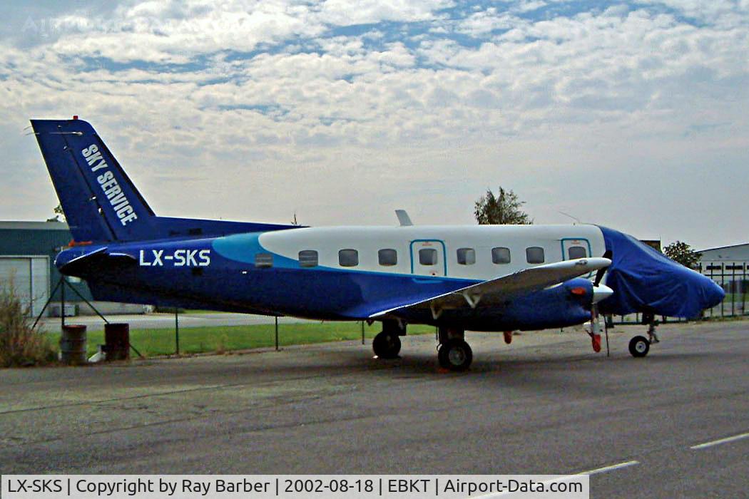 LX-SKS, 1982 Embraer EMB-110P1 Bandeirante C/N 110381, Embraer Emb-110P1 Bandeirante [110381] (Sky Service) Wevelgem~OO 18/08/2002