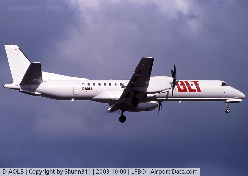 D-AOLB, 1994 Saab 2000 C/N 2000-005, Landing rwy 14R in white tail with titles...