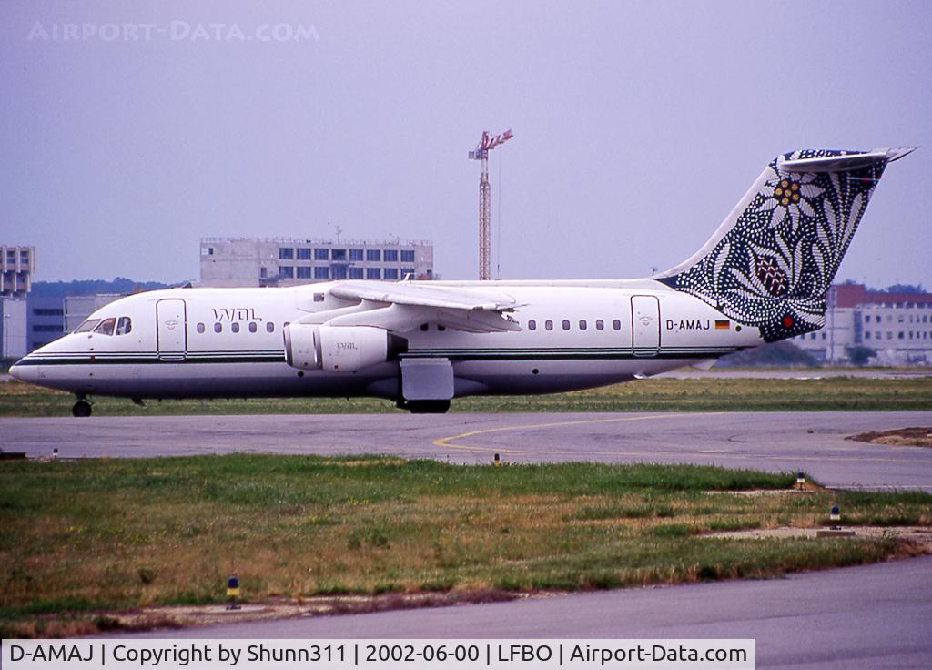 D-AMAJ, 1984 British Aerospace BAe.146-200A C/N E2028, Taxiing holding point rwy 32R for departure in special tail c/s...
