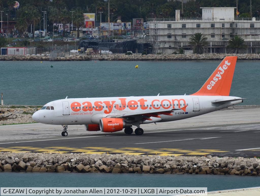 G-EZAW, 2006 Airbus A319-111 C/N 2812, easyJet Airbus A319 about to depart from Gibraltar.