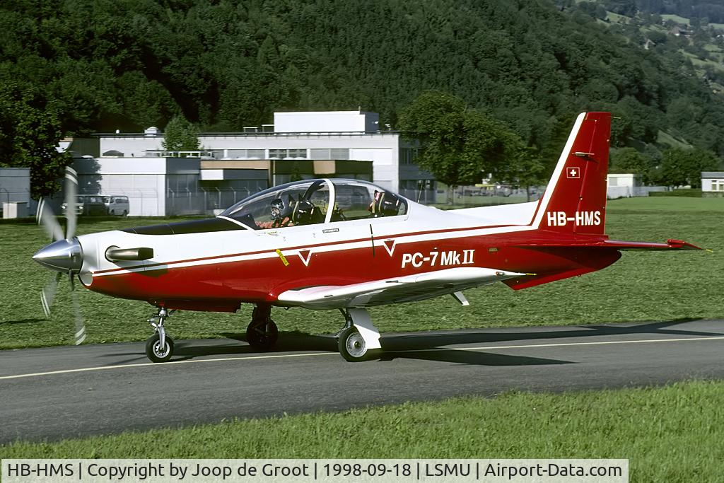HB-HMS, Pilatus PC-7 Mk.II C/N 011, PC-7 Mk.II used as development aircraft for the PC-21. note the five blade prop and swept back fin.