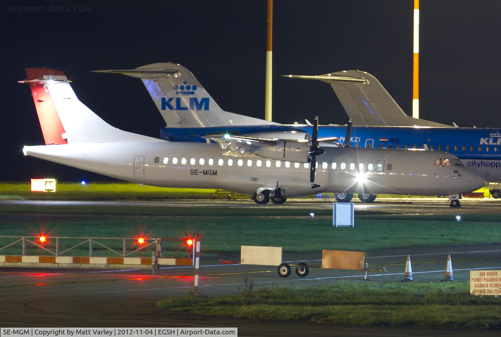 SE-MGM, 1993 ATR 72-202 C/N 350, Sat on stand after spray, awaiting departure.