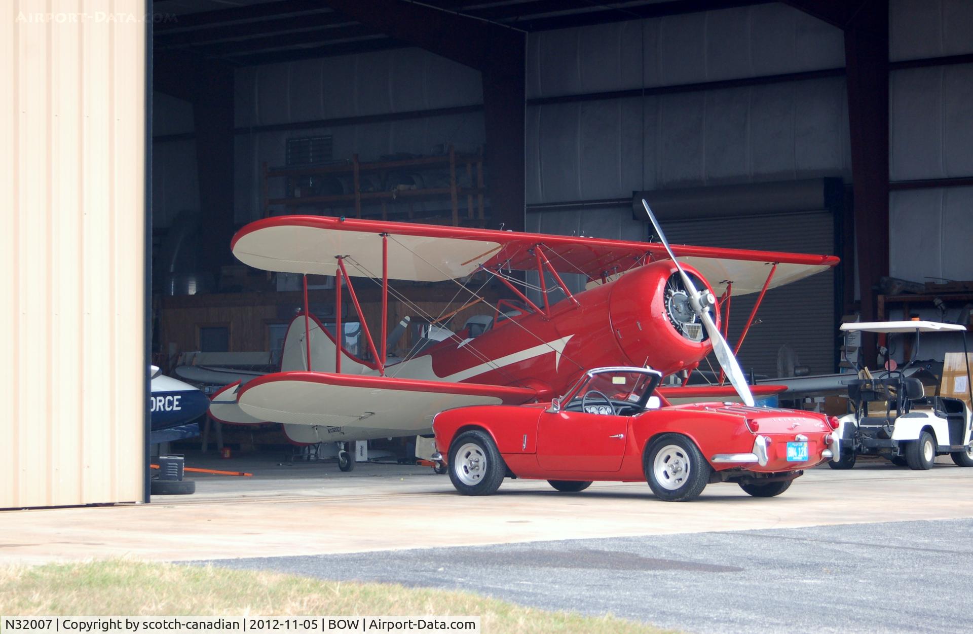 N32007, 1941 Waco UPF-7 C/N 5638, 1941 Waco UPF-7 N32007  and Triumph Spitfire Automobile at Bartow Municipal Airport, Bartow, FL