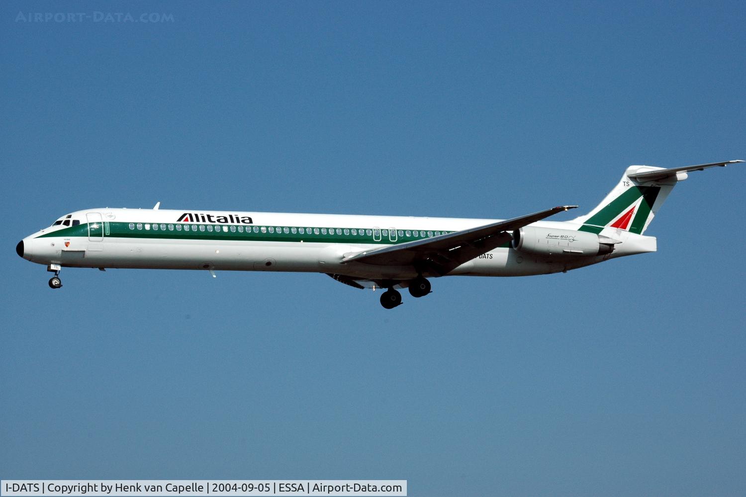 I-DATS, 1995 McDonnell Douglas MD-82 (DC-9-82) C/N 53235, Alitalia MD-82 appraching Stockholm Arlanda airport.