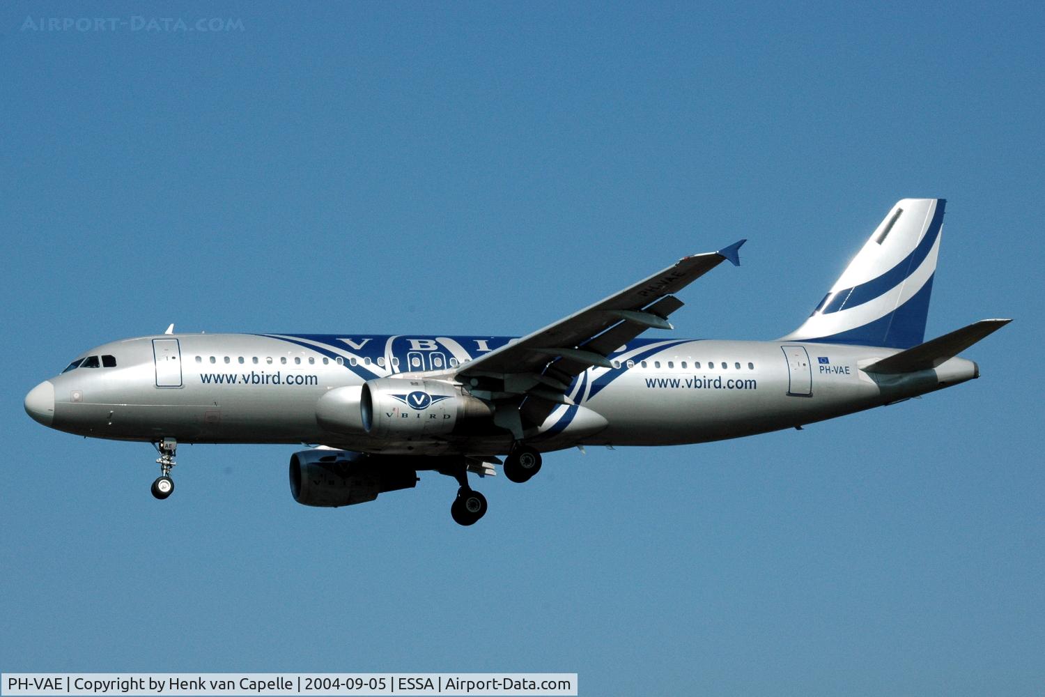 PH-VAE, 1996 Airbus A320-212 C/N 579, Airbus A320 of VBird Airlines on approach to Stockholm Arlanda airport.