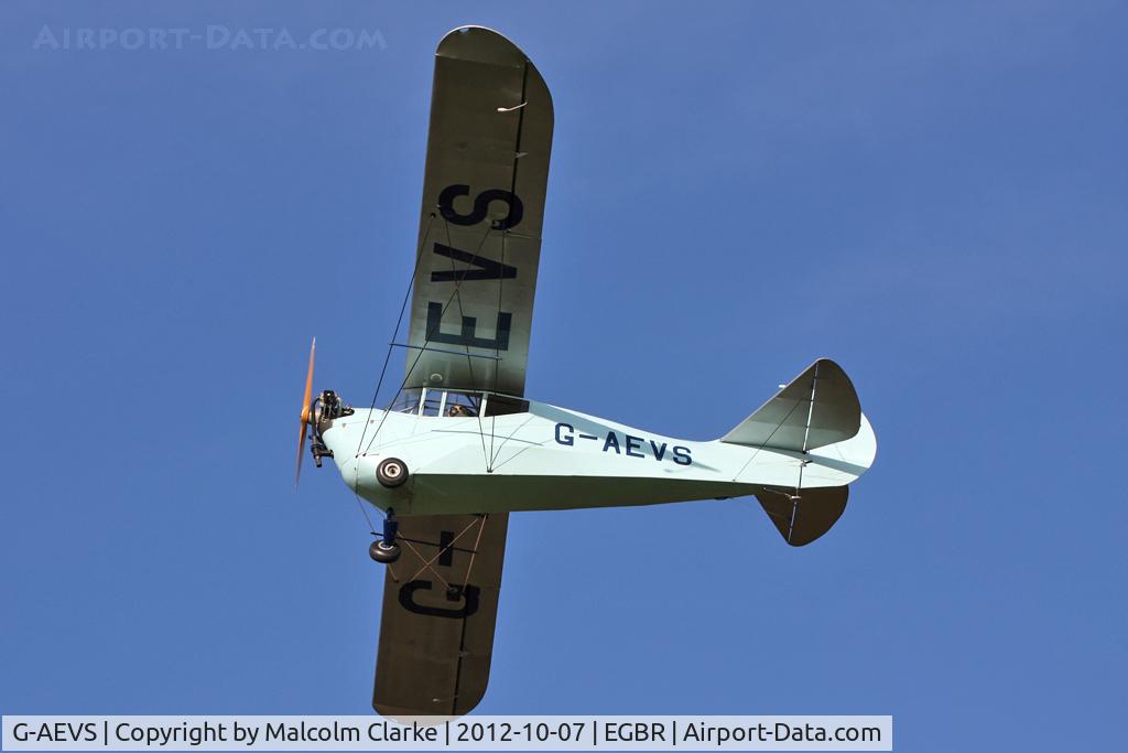 G-AEVS, 1937 Aeronca 100 C/N AB114, Aeronca 100, Hibernation Fly-In, The Real Aeroplane Club, Breighton Airfield, October 2012.