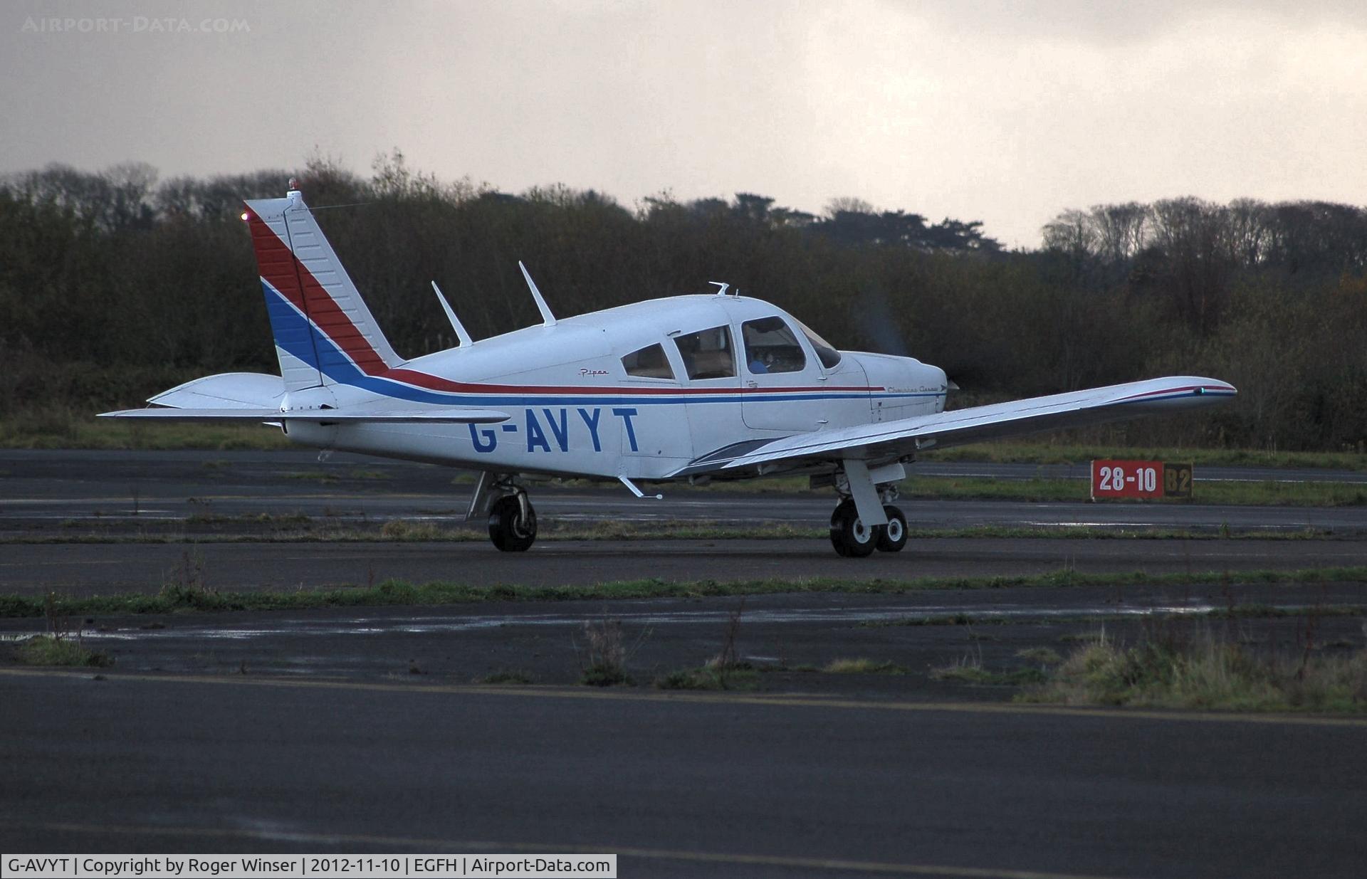 G-AVYT, 1968 Piper PA-28R-180 Cherokee Arrow C/N 28R-30472, Visiting Cherokee Arrow departing before the rain arrives.