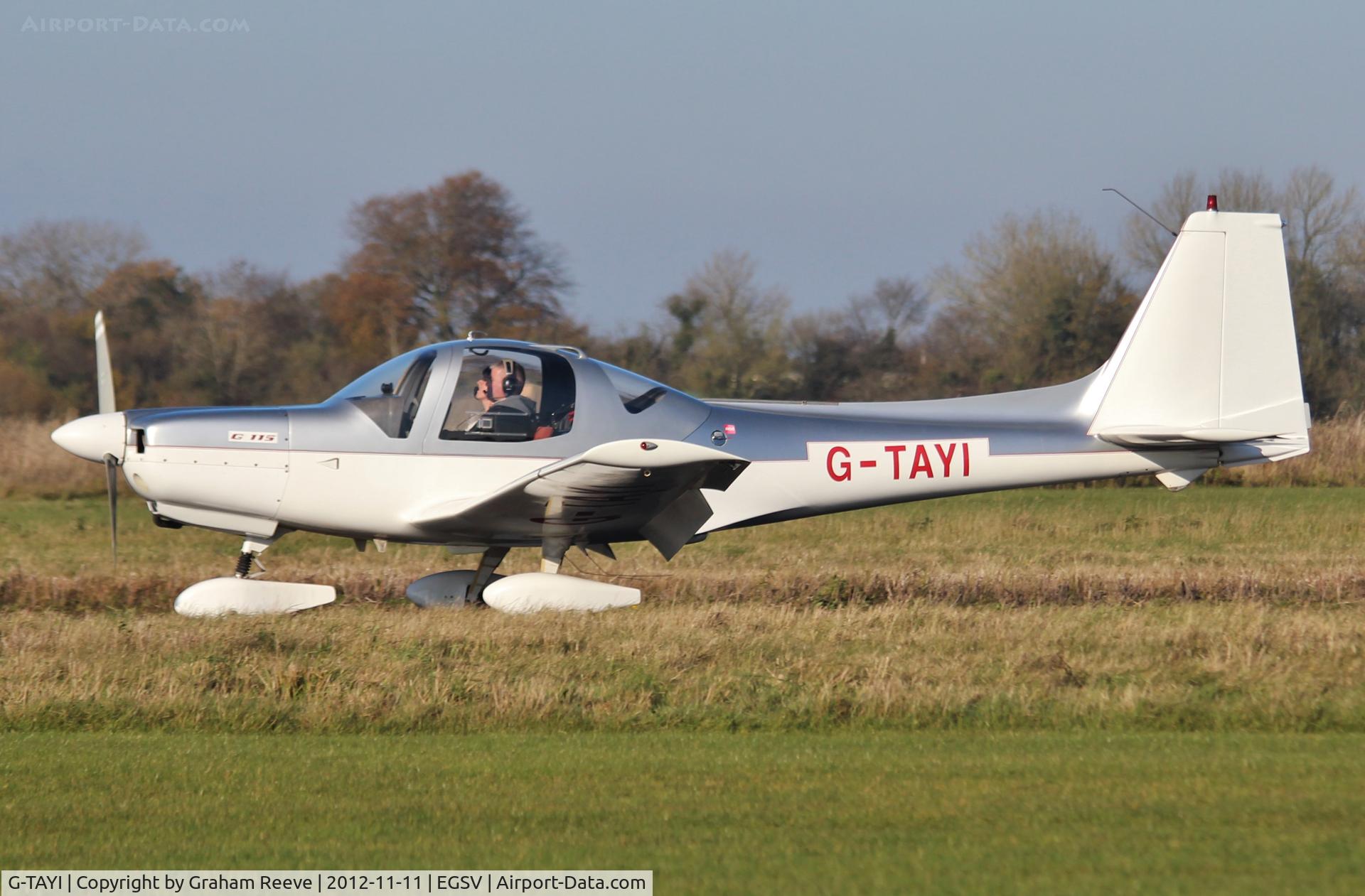 G-TAYI, 1987 Grob G-115A C/N 8008, Landing at Old Buckenham.