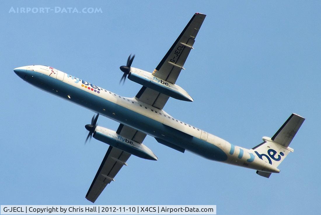 G-JECL, 2005 De Havilland Canada DHC-8-402Q Dash 8 C/N 4114, over Costock Heliport, Leicestershire on finals for East Midlands Airport