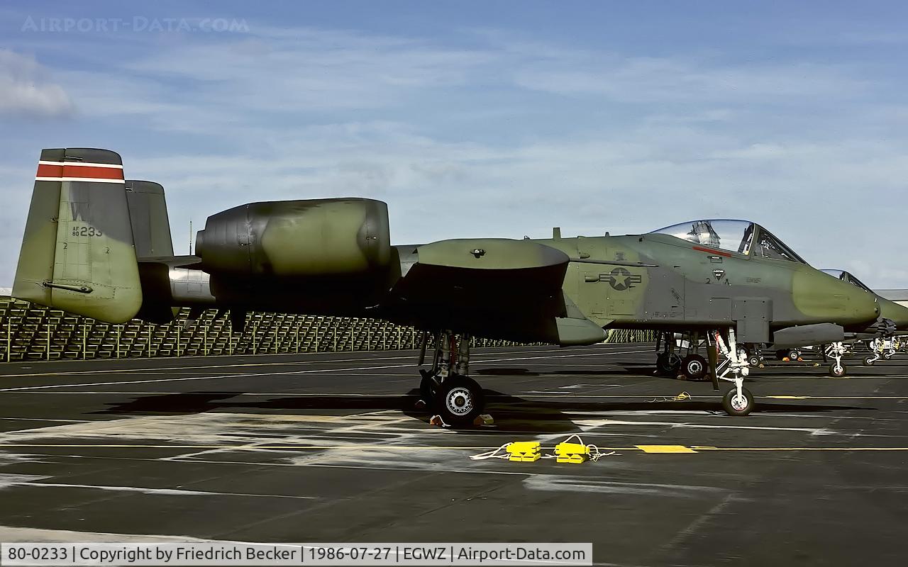 80-0233, 1980 Fairchild Republic OA-10A Thunderbolt II C/N A10-0583, flightline at RAF Alconbury
