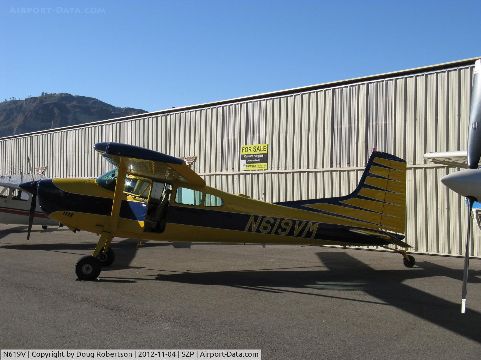 N619V, Beech 35-33 Debonair C/N CD48, 1981 Cessna A185F SKYWAGON II, Continental IO-550-N 300 Hp, at Aviation Museum of Santa Paula taxiway