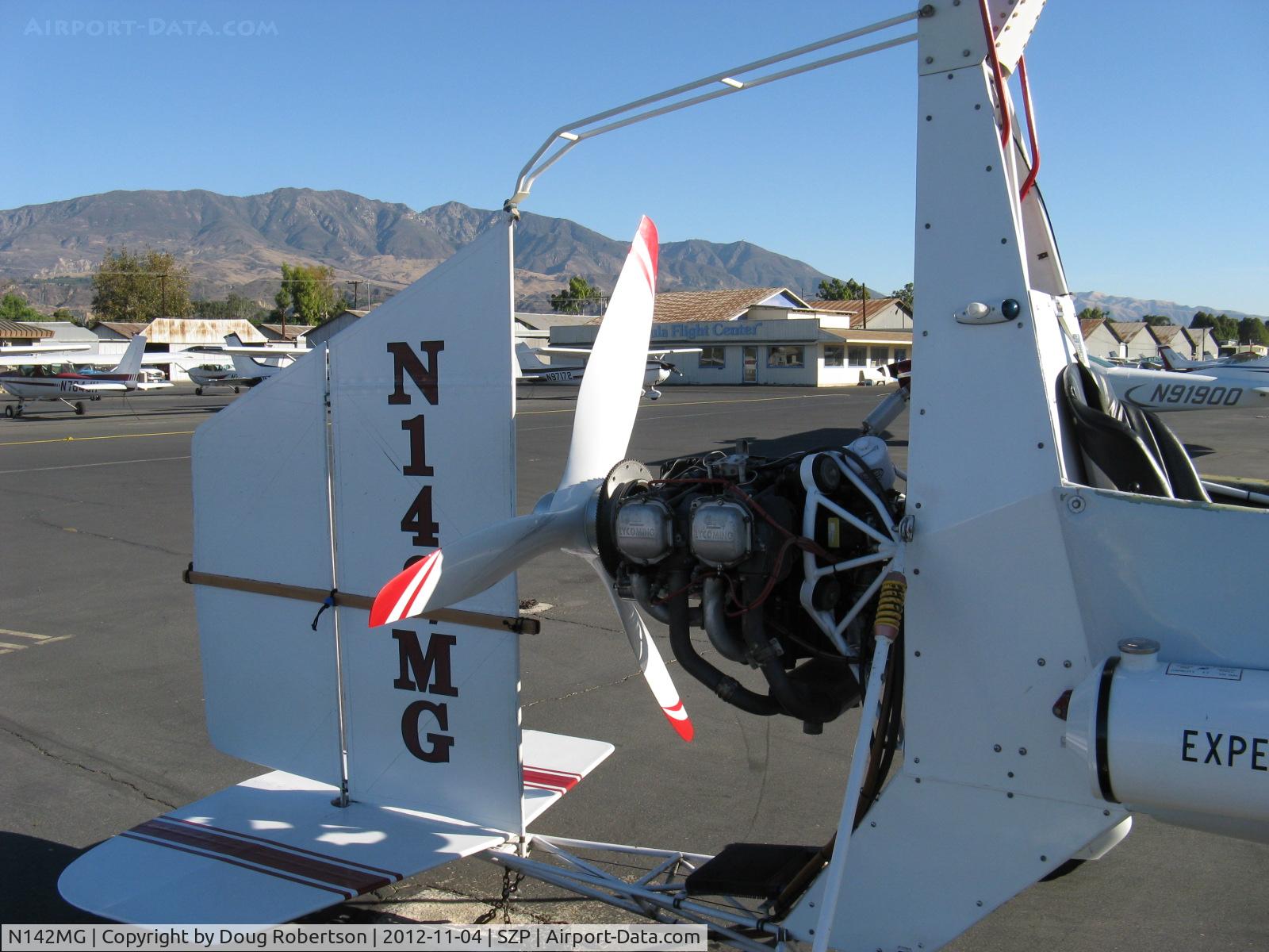 N142MG, 1999 Givans Mark E Predator C/N 1, 1999 Givans PREDATOR powered Autogyro, Lycoming IO-320-B1A 160 Hp pusher upgrade, one-off design by A&P pilot not an aeronautical engineer. Rudder gust lock.
