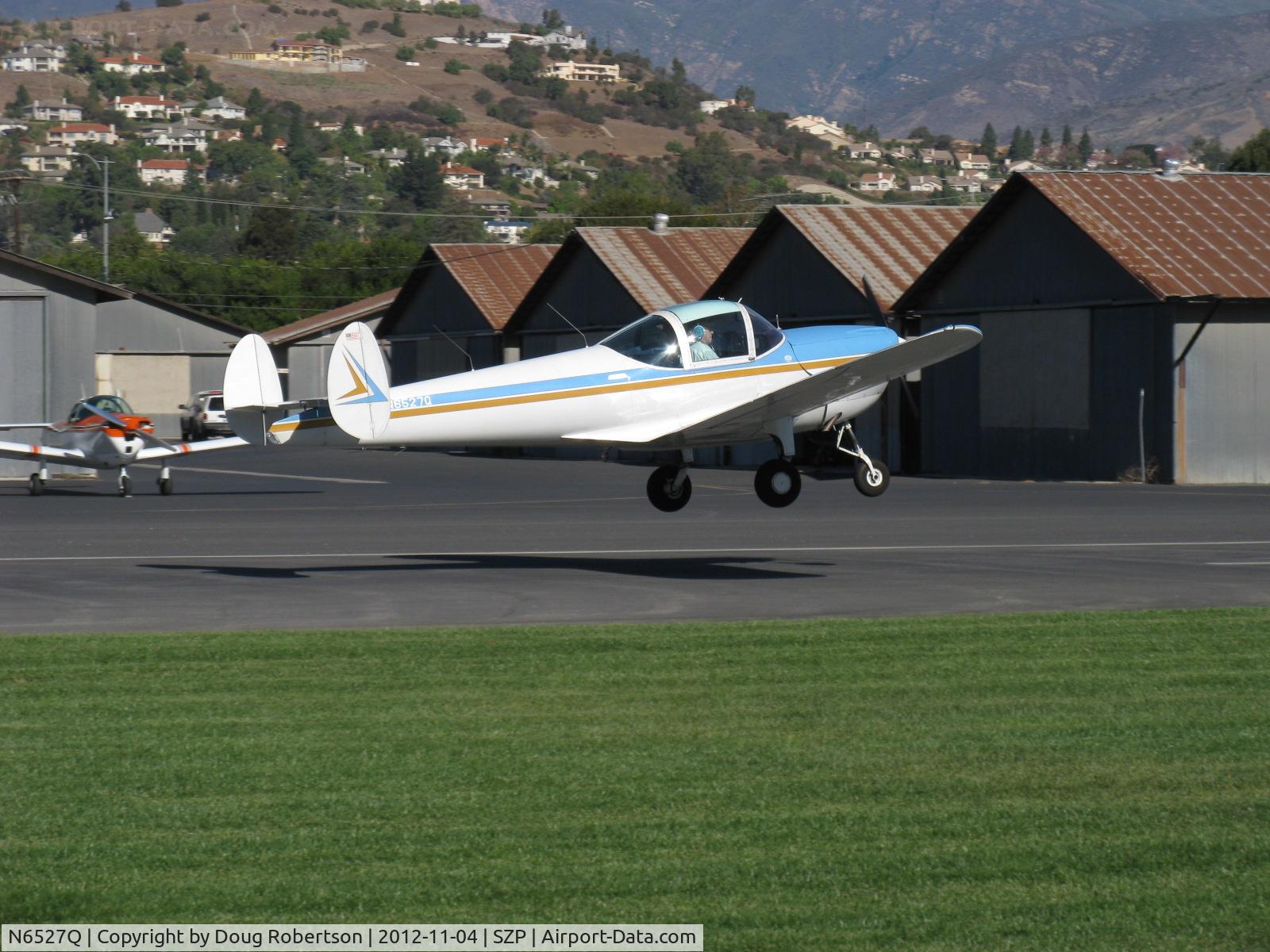 N6527Q, 1966 Alon A2 Aircoupe C/N A-127, 1966 Alon A2 AIRCOUPE, Continental C90 90 Hp, landing Rwy 04