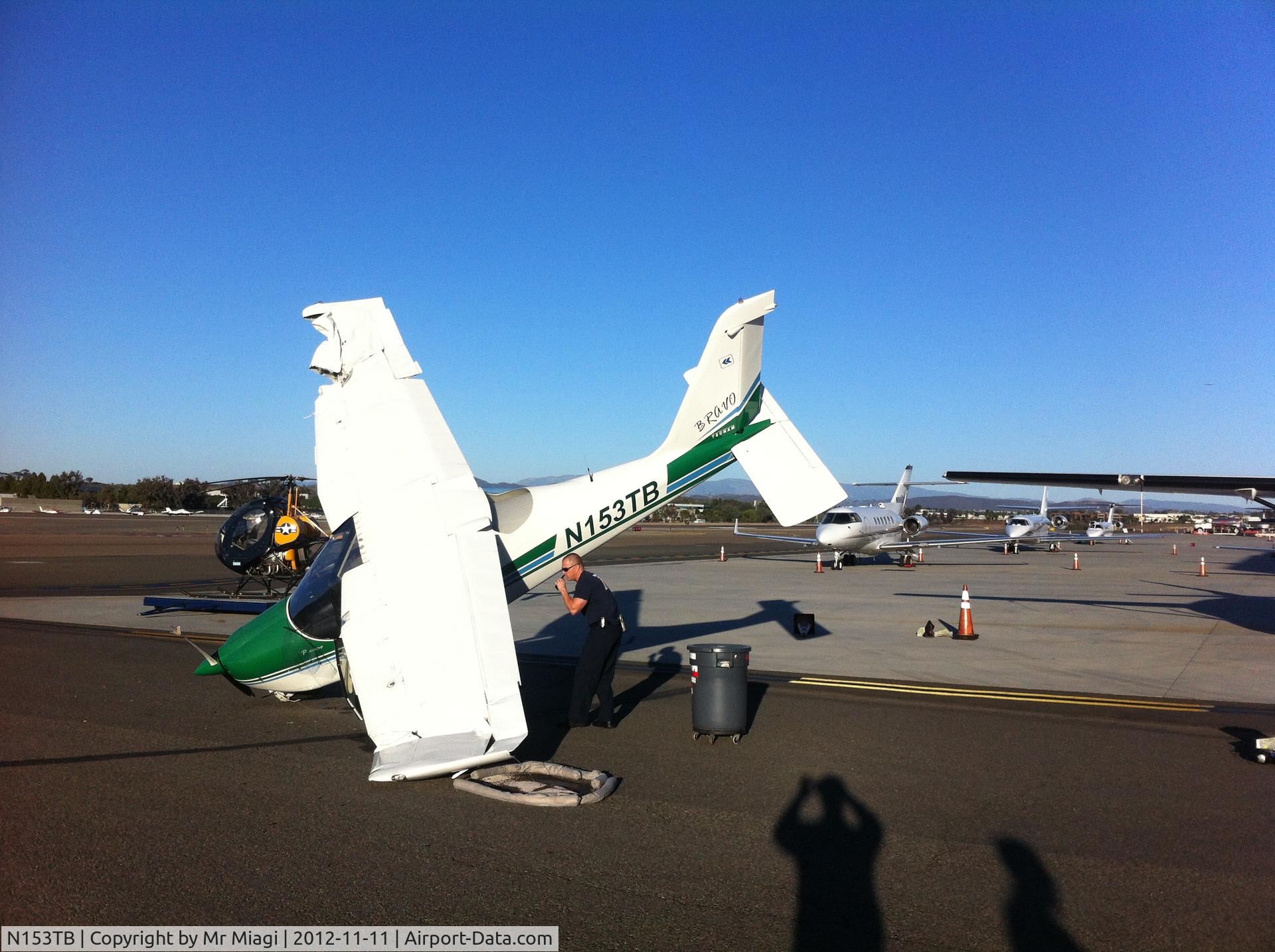 N153TB, 2006 Tecnam P-2004 Bravo C/N 081, Mishap at KCRQ 11/11/2012.  Clipped the helicopter also.